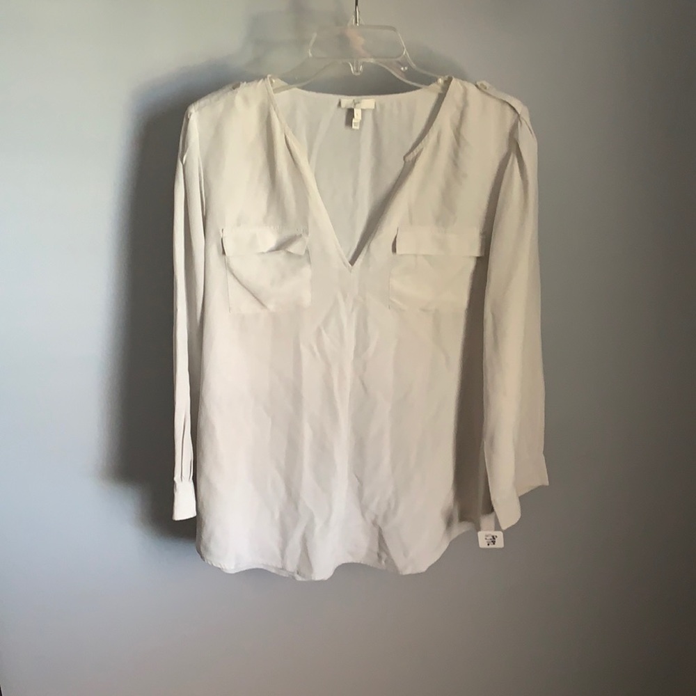Josie V Neck Beige Tunic Style Blouse
